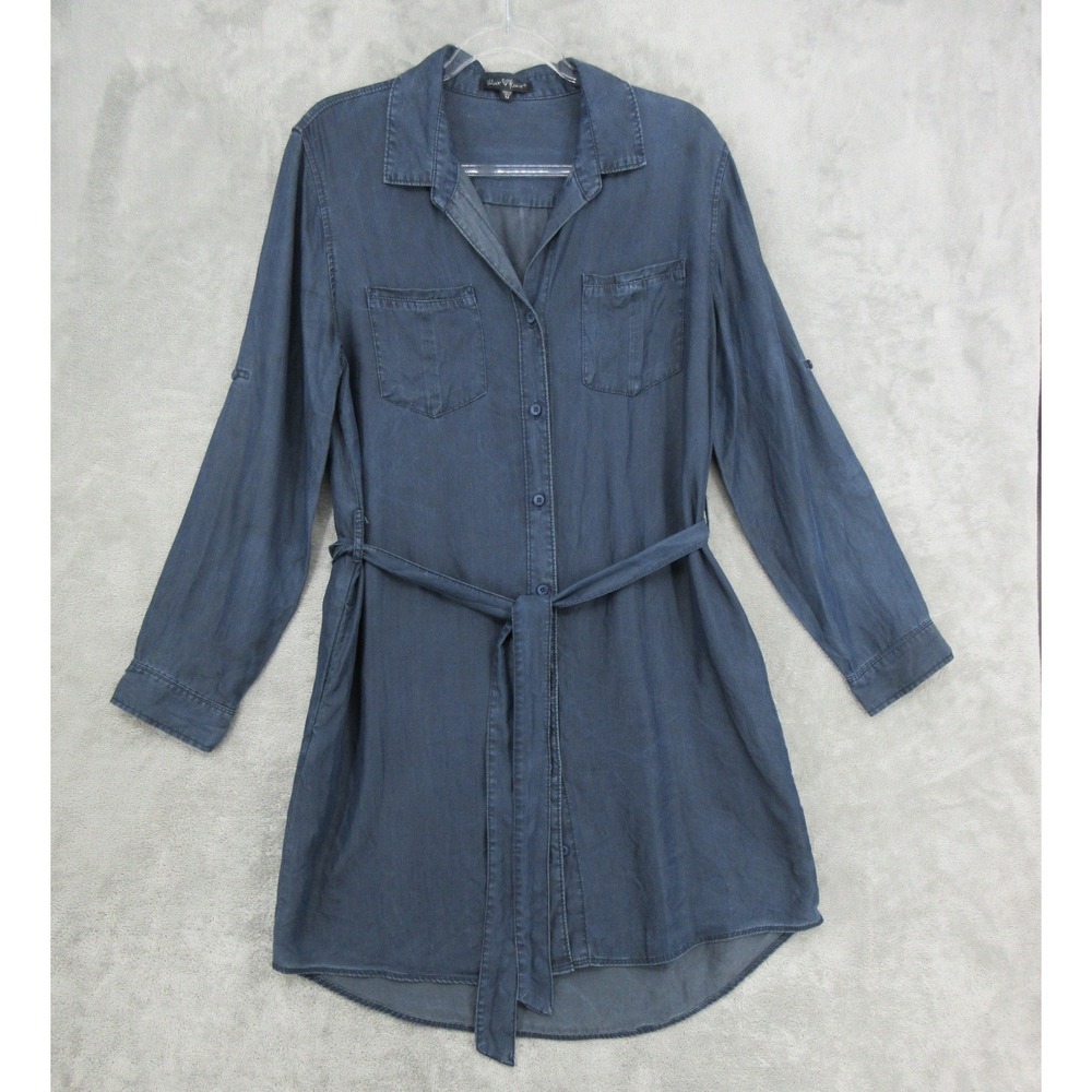 Velvet Heart Shirt Dress Womens Size M Chambray Belted Dark Wash Belted Pockets